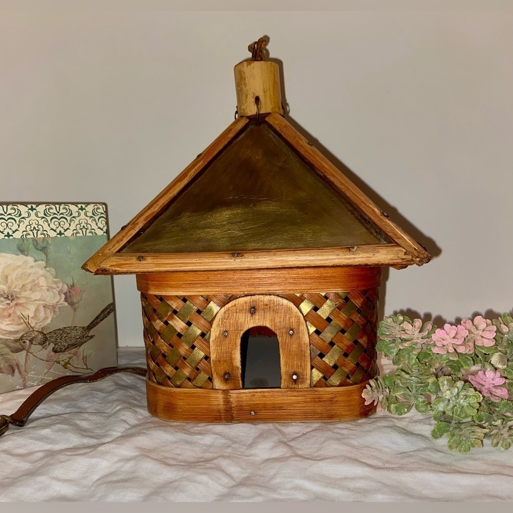 3/55$ Small Vintage hanging Asian style decorative bamboo‎ Birds house